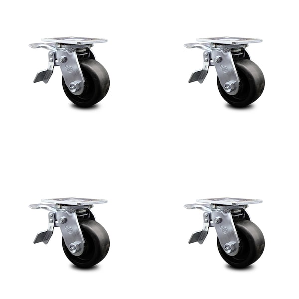 Service Caster 4 Inch Glass Filled Nylon Caster Set with Roller Bearings and Total Lock Brakes SCC-TTL30S420-GFNR-4 - main